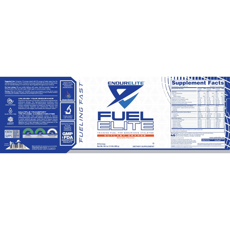 EndurElite Fuel Elite- Electrolyte Powder for Instant Hydration- Carbohydrates, Electrolytes,