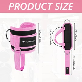 flintronic 2PCS Ankle Straps for Cable Machine, Gym Cuffs with Double Stainless Steel D-Ring, Gym Ankle Cuff with Adjustable Vel-cro for Men and Women Glute Workouts, Leg Extensions, Black Pink