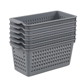 Julyeen 6 Pack Plastic Slim Storage Baskets, Pencil Holder for Desk Drawer Organizer Basket (Grey)