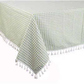 Fennco Styles Gingham Check Tassel Cotton Blend 55 x 70 Inch Tablecloth - Green Table Cover for Banquets, Holiday, Special Events, Outdoor and Home DÃ©cor