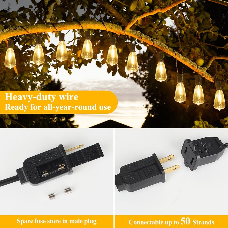 Brightever 30FT LED Outdoor String Light with 16 ST38 Vintage