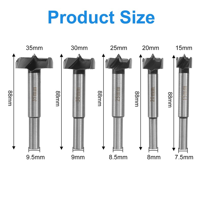 Forstner Drill Bit Set 15-35 mm with Storage Box, Hole