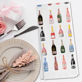 DNEULYR Champagne Gifts Kitchen Towels, Gifts for Champagne Lovers Dish Tea Towels for Kitchen Wine Bar Decor, Colorful Sparkling Wine Bottles Decorative Hand Towels, 16x24 Inch