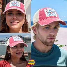 Popfizzy Tacos and Tequila Hat for Men and Women, Vintage Trucker Hat, Adult Humor Caps, Funny Tequila Gift for Adults (Red)