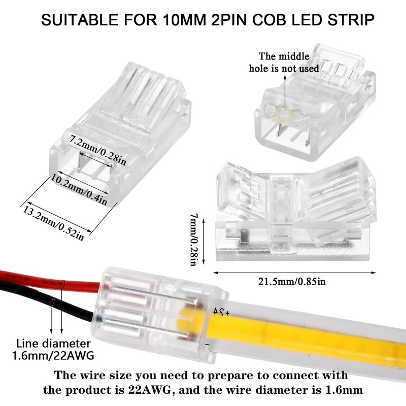 Flutesan COB LED Strip to Wire Connector 20 Pieces Waterproof
