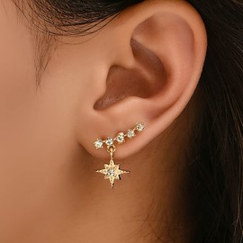 TseenYi CZ Star Dangle Earrings Star Drop Earrings Studs Boho Crystal Drop Earrings Gold Dangle Earrings Ear Jewelry for Women and Girls