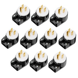 Vellcon ETL Certified 10Pack 90 Degree USA Canada Nema 5-15P 3-Prong Angle DIY Plug, 15A 125V USA 3Pin Right Angle AC Plug, Nylon+Cu Material, Black Color