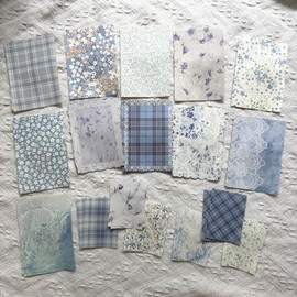 100PCS Vintage Floral Scrapbook Paper,Textured Paper Assorted Set, Special Papers Label for Junk Journal Diary Journal Embellishment Supplies DIY Craft Blue