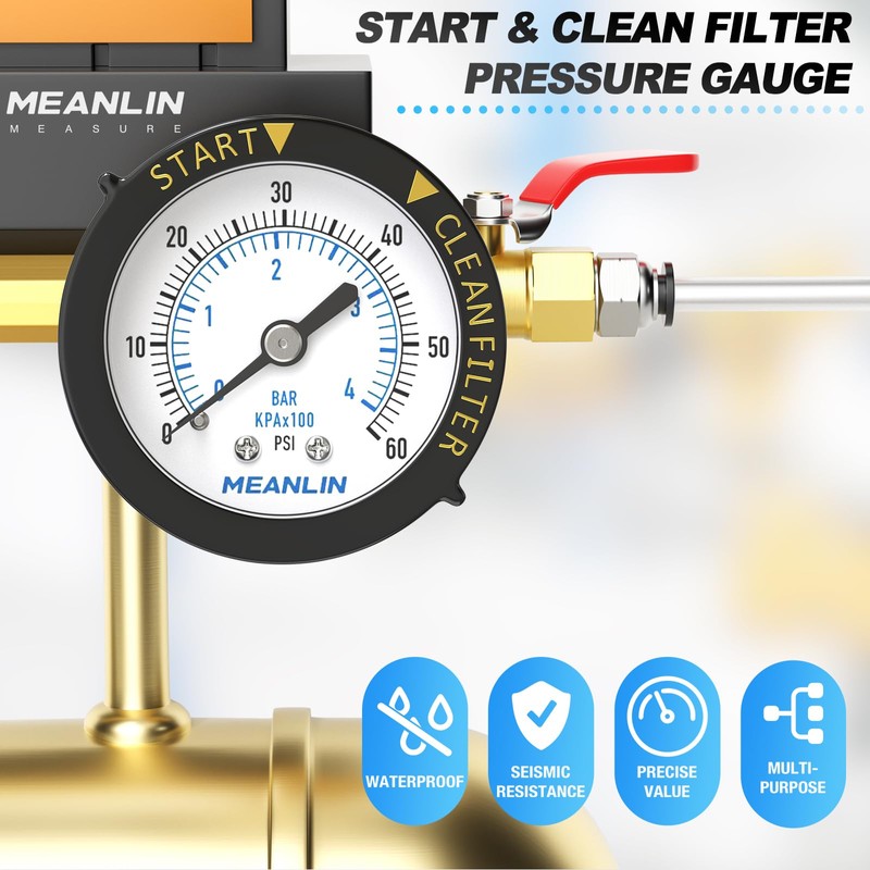 MEANLIN MEASURE 0~60Psi Plastic Frame 1/4" NPT Start and Clean