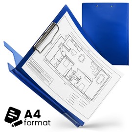 Netuno 1 x Clipboard Folder A4 with Clip Blue Clipboard DIN A4 with Lid Writing Board with Metal Clip Hard Plate Plastic Writing Case Writing Pad Clipboard DIN A4 Document Holder