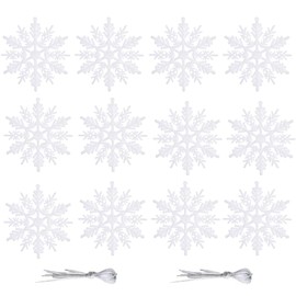 12 PCS White Snowflake 10CM Glitter Snow Flakes Ornaments for Winter Christmas Tree Decorations Hanging Snowflake for Winter Wonderland Decors