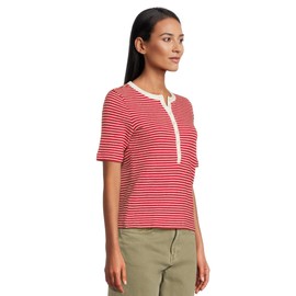 Madewell Women's Striped Elbow-Sleeve Henley Tee, Cherry Red Stripe, XS
