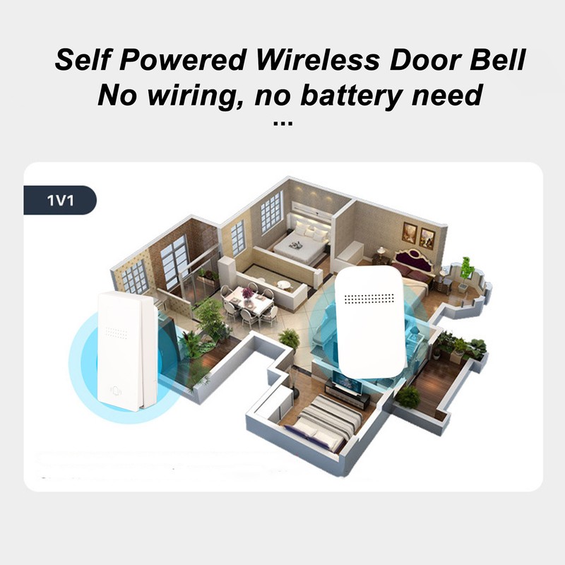 Self Powered Door Bell with Receiver Automatic Ringing Push Button