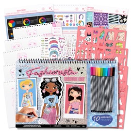 Fashion Angels Fashionista Sketch Set, Includes Sketch Pad with Stencils & Stickers, Fashion Design Sketch Book for Girls, Ideal Drawing Kit for Kids