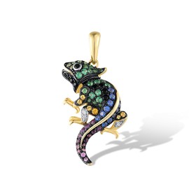 Santuzza 925 Sterling Silver Colorful Chameleon Pendant Gemstone Animals Pendant for Women