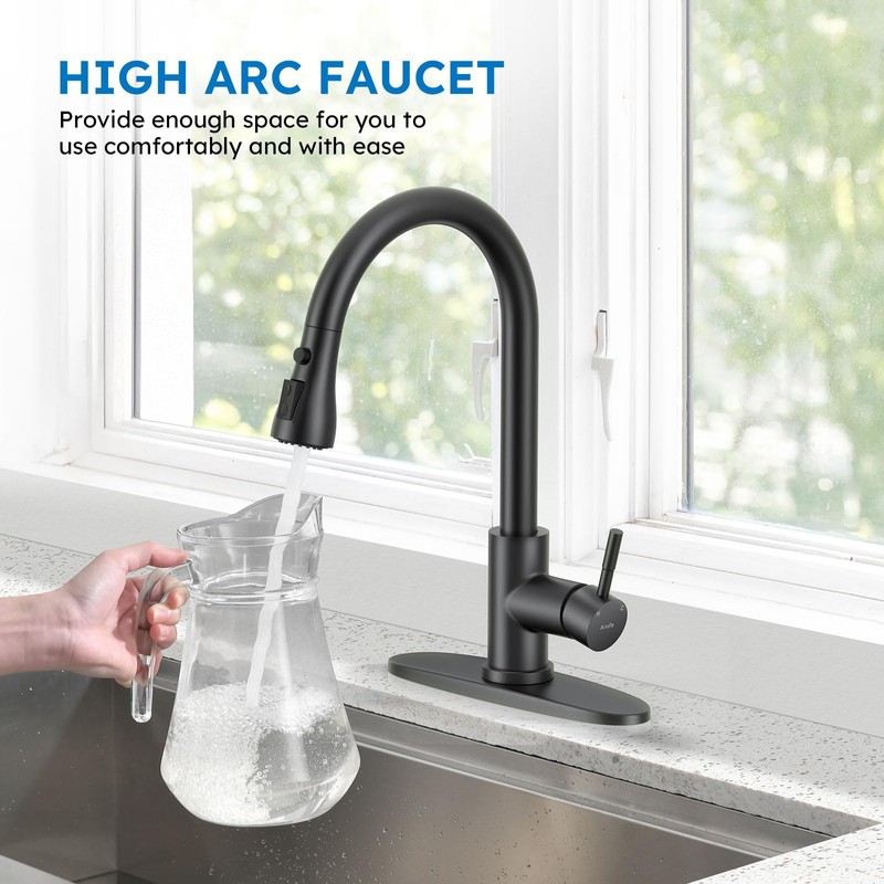 Arofa Matte Black Kitchen Faucet, Kitchen Sink Faucet with Pull