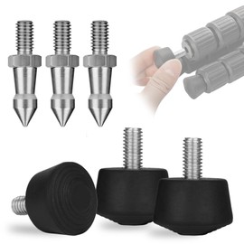 Rigych 6 PCS Rubber Tripod Foot Spike, 1/4”-20 Thread Anti-Slip with Stainless Tripod Feet Spikes for Uneven Ground, Monopod Tripod spikes Replacement Part
