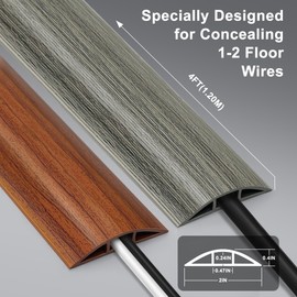 Floor Cord Cover 4FT, Walnut Wood Cord Hider Floor, Soft PVC Cord Protector Floor, Hide Extension Floor Wire Covers for Cords, Organizer Wires Floor Cable Cover, Cable Cavity: 0.47" (W) x 0.24" (H)