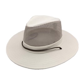 TUREVIEW Men's Flat Wide Brim Mesh Safari Outdoor Hat Panama Hat Travel Fishing Hiking with Windproof (Off-White)