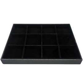 AIRZSNRY Velvet Jewelry Trays for Drawers, Large Jewelry Drawer Insert, Stackable Stacking Accessories Desktop Storage for Dresser(Black,12grid)