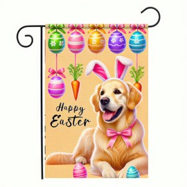 BlissYard Happy Easter Garden Flag 12x18 Double Sided Small Golden Retriever Dog with Rabbit Ear Garden Yard Flags for Spring Easter Dog Garden Flag Happy Easter Outdoor Decoration
