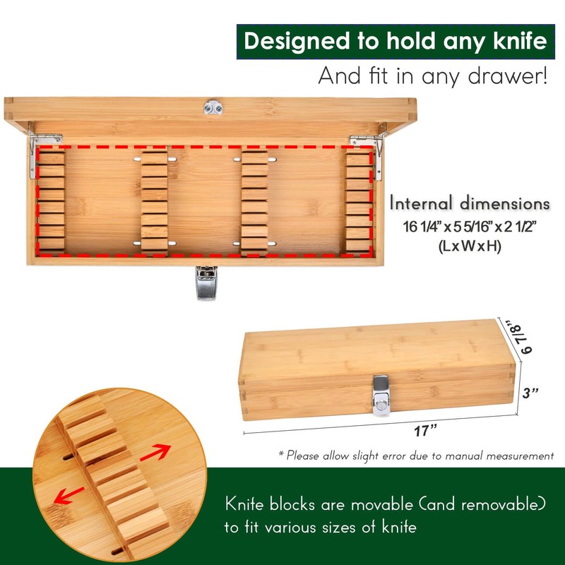 Bamboo Kitchen Knife Holder Lock Box - Knife Drawer Organizer