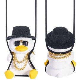 Frienda Cool Swinging Duck Car Hanging Ornament Cute Car Decor Pendant Swing Flying Duck with Sunglasses and Hat Rear View Mirror Interior Hanging Accessories Gift for Men Women(Chain Style)