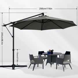 ABCCANOPY 10FT Cantilever Umbrella Offset Hanging Patio Umbrella with Base Stand Rotate and Tilt，Suitable for Garden, Lawn, Backyard（Dark Grey）