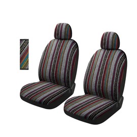 ZNDAW 5PCS Baja Saddle Blanket Car Seat Covers, Front Set Breathable Washable Seat Covers with Seatbelt Pad, Striped Woven Cloth Airbag Compatible Seats Protector for Most Vehicles (5pcs)
