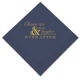 Weddingstar 3-Ply Gold Foil Cocktail Napkins Navy Blue - Wedding Cheer