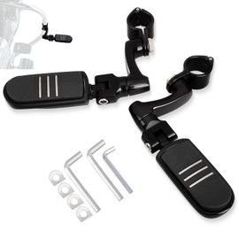 FOVPLUE 1.25" /32mm Highway Foot Pegs w/360° Adjustable Long Mounts Universal for Harley Touring Street Glide/Road Glide/Electric Glide/Road King Indian Motorcycle w/1-1/4" Crash Bar,BLACK#11