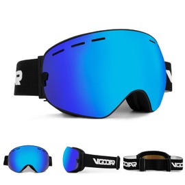 Vgooar OTG Ski Goggles, Frameless Ski Goggles with Anti-Fog Double Spherical Lens, 100% UV400 Protection Ski Snow Goggles for Men/Women