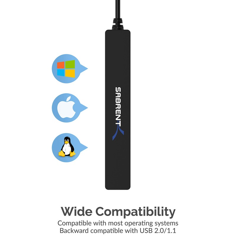 SABRENT 4 Port Portable USB 2.0 Hub (9.5" Cable) for