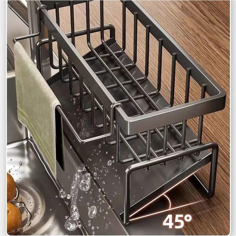 Ruikcoll Black Slim Kitchen Organiser, Sink Organiser with Drip Tray,