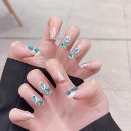 CATKIN 24PCS Short False Nails with Glue Stickers, Press on Nails no Glue for Women Girls Medium Square Decoration Fake Nails