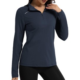 GEMYSE Women's 1/4 Zip Pullover Shirts Long Sleeve Workout Tops Quick Dry Casual Rash Guard Shirts(Sapphire Blue,Medium)