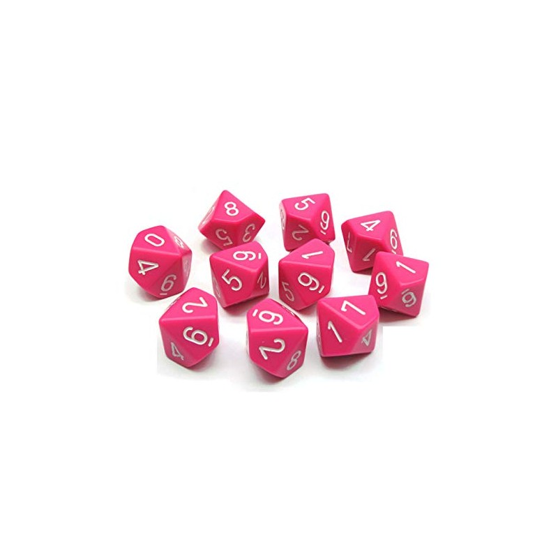 Chessex Opaque Pink/White D10 Dice Set (10)