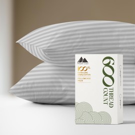 Mayfair Linen 100% Egyptian Cotton Pillow Cases - 600 Thread Count Pillowcases Queen/Standard Size Set of 2, Soft, Breathable Long Staple Sateen Weave Cotton Pillow Covers for Bed - Silver Stripe