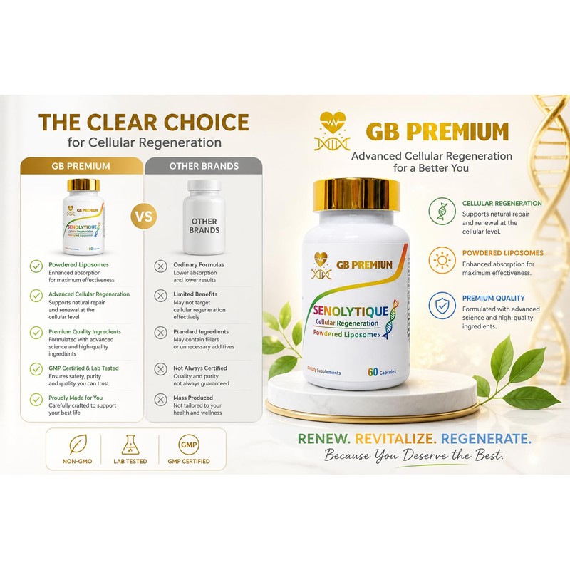 GB Premium Senolytique Supplement, Quercetin, Fisetin and Spermidine,Powdered Liposomes, 60