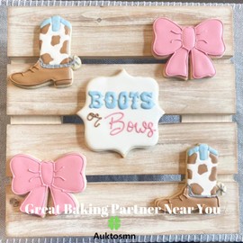 Auktosmn Boot and Bow Cookie Cutter Set-2 Piece-3.6" 3.78"-Dishwasher Safe - Metal Cookie Cutter for Baking - Perfect for Boot or Bow Gender Reveal Baby Shower, Birthday, Wedding