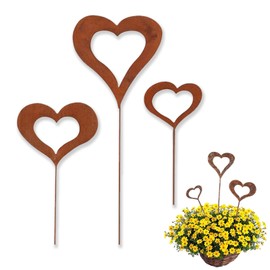 Heart Stakes, Garden Decoration, Pack of 3, Rust Decoration Made of High-Quality Stainless Steel for Garden, Design Garden Decoration for Garden Bed, Rust Stake, Flower Stake