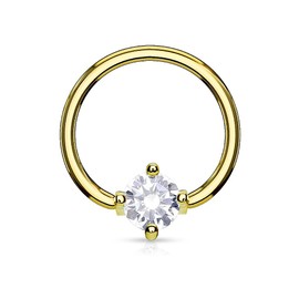 PiercedOff 316L Surgical Steel Gold Tone IP BCR with Round Clear CZ Ball - Thickness 16GA (1.2mm) / Diamter 10mm / Ball Size 3mm