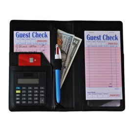 Server Book with Calculator, Expandable Server Books for Waitress, Waiter Waitress Book, Restaurant Waitstaff Organizer, Waitress Book with Money Pocket and Zipper, Fit Server Apron, Bartender (Black)