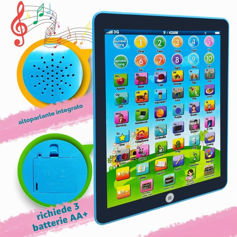 GAGINAN Bambini Learning Pad/Tablet Interactive Toddler Toys with Words Numeri