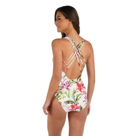 La Blanca Women's One Piece Swimsuit Plunge Tummy Control Bathing Suit, Multi//Polynesian Paradise, 8
