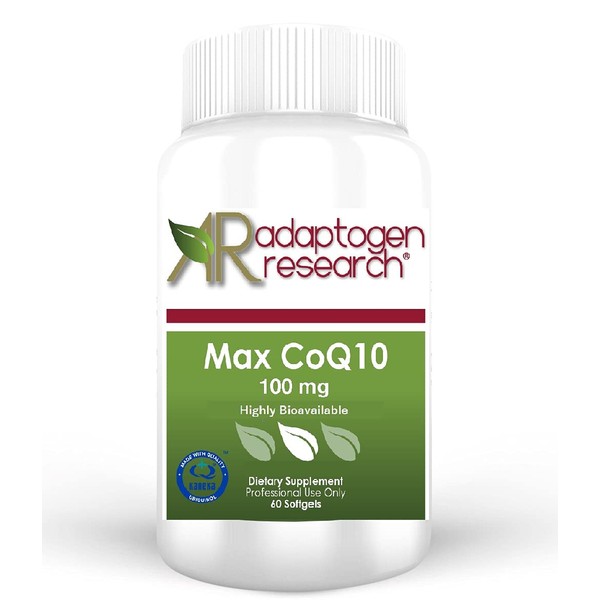 Max CoQ10 100mg | Biologically Active Coenzyme Q10 Kaneka Ubiquinol | No Crystal High Dose | Readily Absorbed Supplement | 60 Softgels | Adaptogen Research