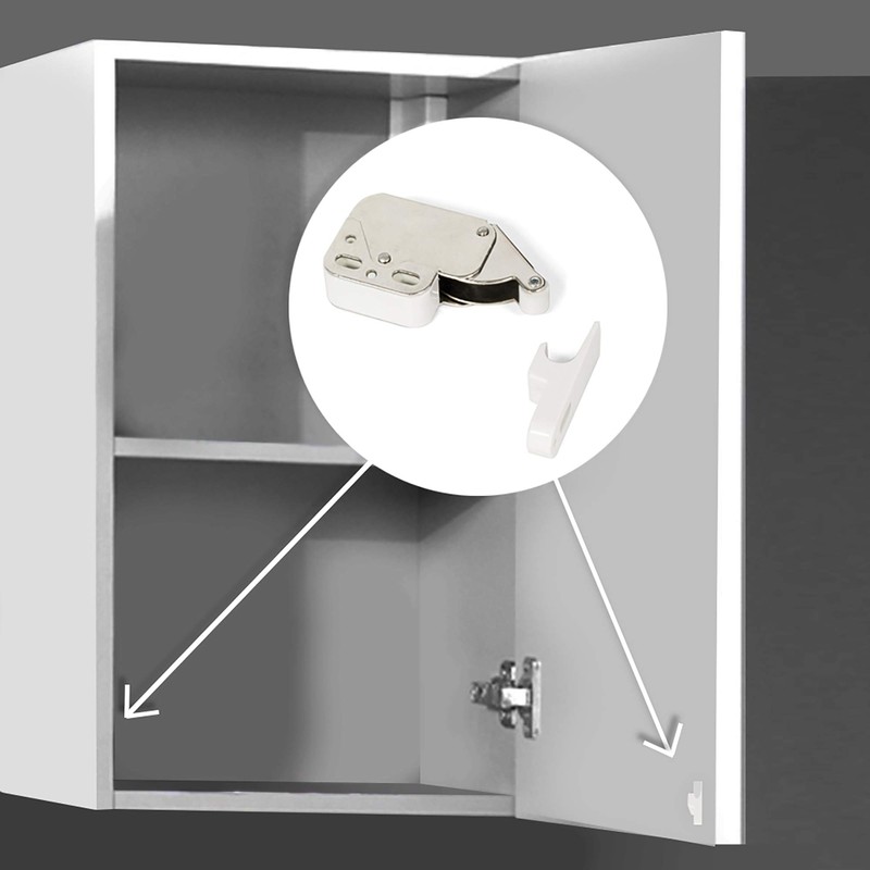Emuca 1275415 Mini-latch/automatic pressure lock for hinged furniture door, Set