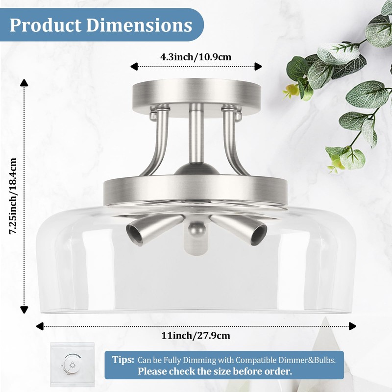 TOBUSA 3-Light Semi Flush Mount Light Fixture, Modern Industrial Glass