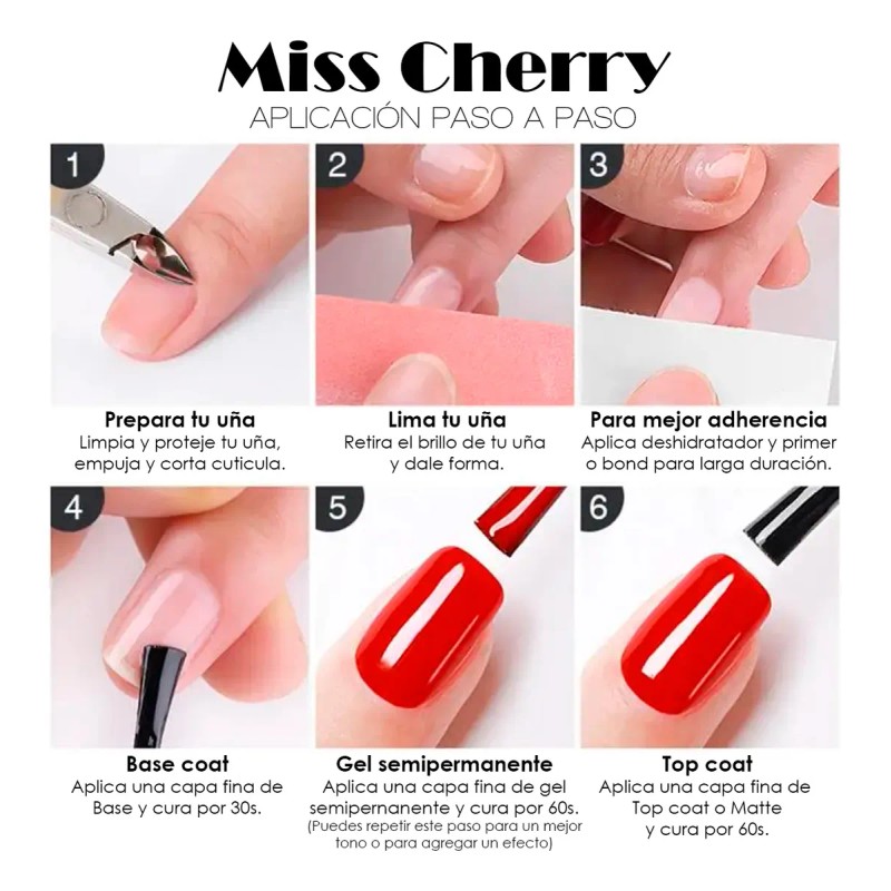 Miss Cherry Gel Esmalte Para Uñas Uvled Semipermanente 6 Pzs