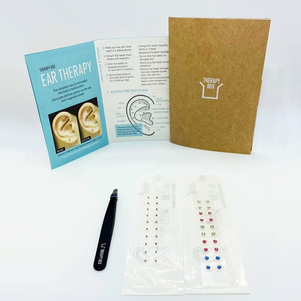 Therapy Box Swarovski Ear Seeds Acupuncture Kit – 1x Tweezer, 20x Basic and 20x Acupressure Ear Seeds – Traditional Chinese Self Care Ear Seeds, Clear, Adhesive Beads (Mixed Color)
